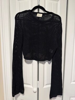 DISSH Black Open-Knit Cropped Sweater and Skirt Set